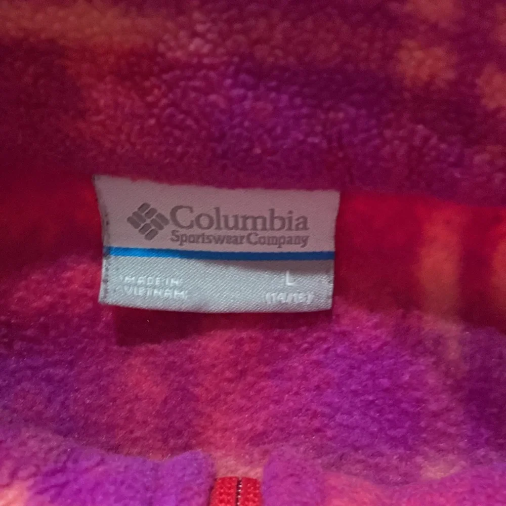 Columbia Girl’s Pink Purple Plaid Polyester Zipper Fleece Jacket Coat